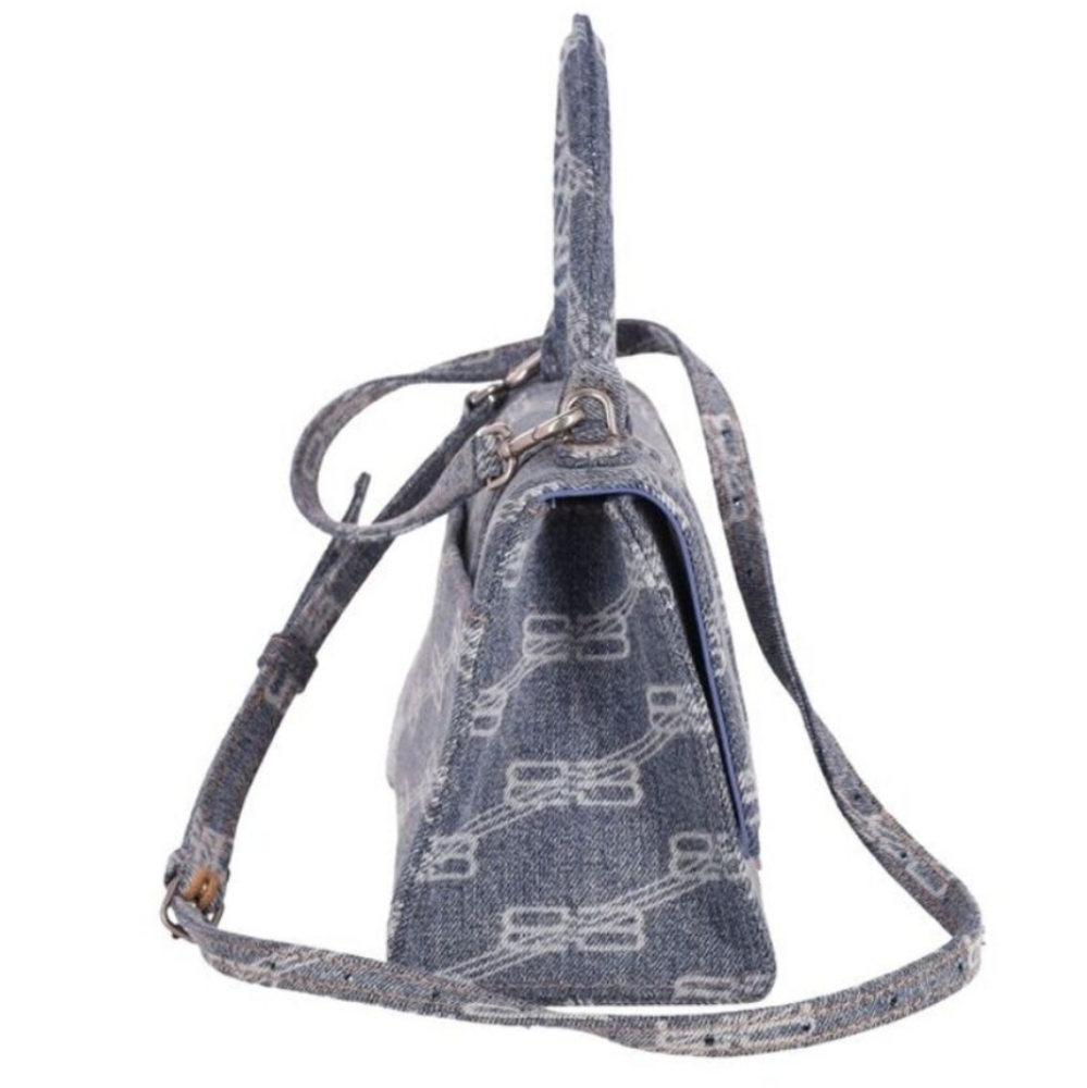BALENCIAGA Hourglass BB Monogram Bleached Denim Small Bag Purse Top Handle - Picture 5 of 9